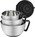 Rorence Stainless Steel Non-Slip Mixing Bowls With Pour Spout, Handle and Lid, Set of 3, Black