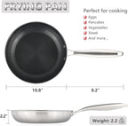 Stainless Steel Nonstick Frying Pan, Hybrid Ceramic 10-Inch Frying Pan, Stay-Cool Handle, PFAS & PFOA PTFE Free, Dishwasher & Oven Safe, Scratch-Resistant, Compatible with Induction & All Cooktops