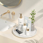 12" Oak Wood Bathroom Tray for Counter, Vanity Tray for Perfume Lotion Candle Makeup Jewelry Sink Soap Holder Turntable Dresser Organizer Countertop Coffee Table Decor Organization and Storage White