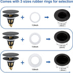 Universal Bathroom Sink Stopper - Pop Up Sink Drain Stopper, Push Button Flixfilter Sink Drain Stopper Replacement, Wash Basin Drain Filter Plug Anti-Clogging Basket, Matte Black