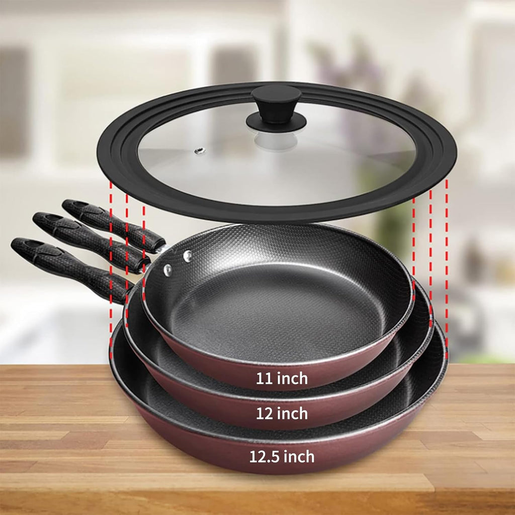 Universal Lid for Pots, Pans and Skillets Vented Tempered Glass with Heat Resistant Silicone Rim, Fits 11 inch, 12 inch, 12.5 inch Cookware, Replacement Lid, Black