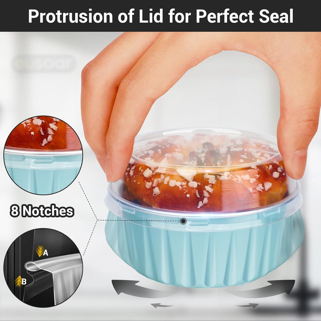 EUSOAR Disposable Ramekins with Lids, Lake Blue 60Packs 5oz Aluminum Foil Mini Muffin Liners, Dessert Cheesecake Pan Creme Brulee Cupcake Ramekins Containers for Catering Gathering Club Wedding Party