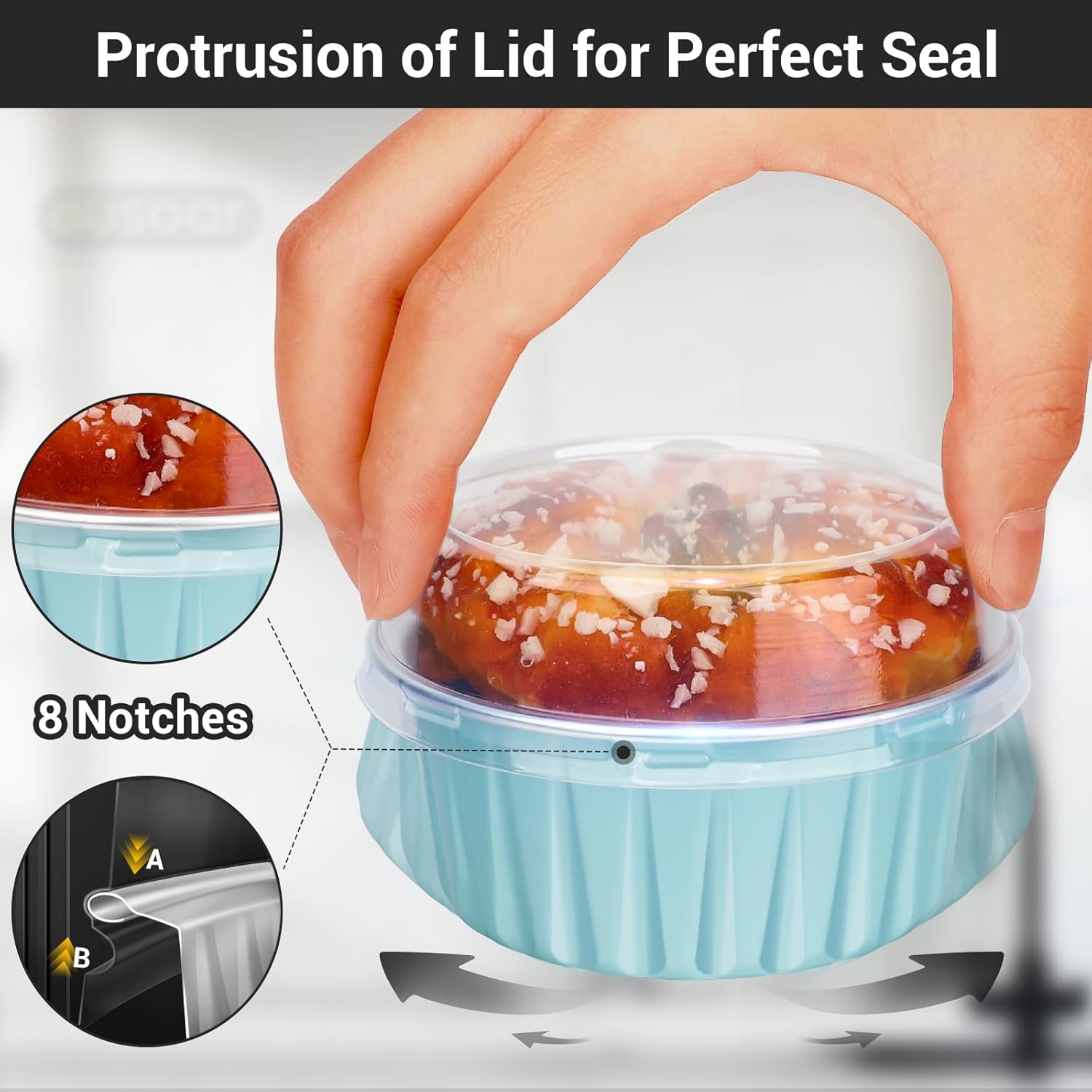 EUSOAR Disposable Ramekins with Lids, Lake Blue 60Packs 5oz Aluminum Foil Mini Muffin Liners, Dessert Cheesecake Pan Creme Brulee Cupcake Ramekins Containers for Catering Gathering Club Wedding Party