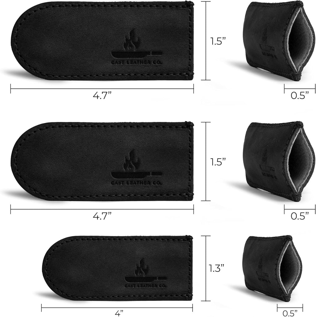 Leather Skillet Handle Cover for Cast Iron Skillets, Heat Resistant Pan Handle Covers (Charcoal Black)