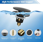 Hibbent 2 Pack All Metal Upgraded Bathroom Sink Stopper, Universal Pop Up Sink Drain Strainer, Brass Bullet Core Push Type Sink Stopper for 1.1''~2.3''' Basin, Anti Clogging Drain Filter, Matte Black