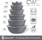 COOK WITH COLOR Stainless Steel Mixing Bowls Set - Nesting Bowls, 6 Pieces, Grey