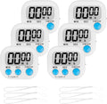 ZILLEEN Kitchen Timer Digital with Magnetic Back for Kids Classroom, White 6 Pack