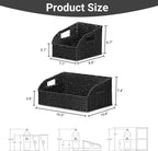 Wicker Baskets for Organizing,Pantry, Kitchen Counter with Handles, Handwoven Woven Storage Baskets for Fruit, Bread, Vegetable, Paper Storage Bins for Shelves, 3 Pack, Black