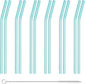 12 Pcs Reusable 8"x 8 mm Glass Straws with1 Cleaning Brush,High Borosilicate Transparent Glass Bent Smoothie Strawsfor Tea, Smoothies, Milkshakes, Juices,Beverages. (Light Pink)