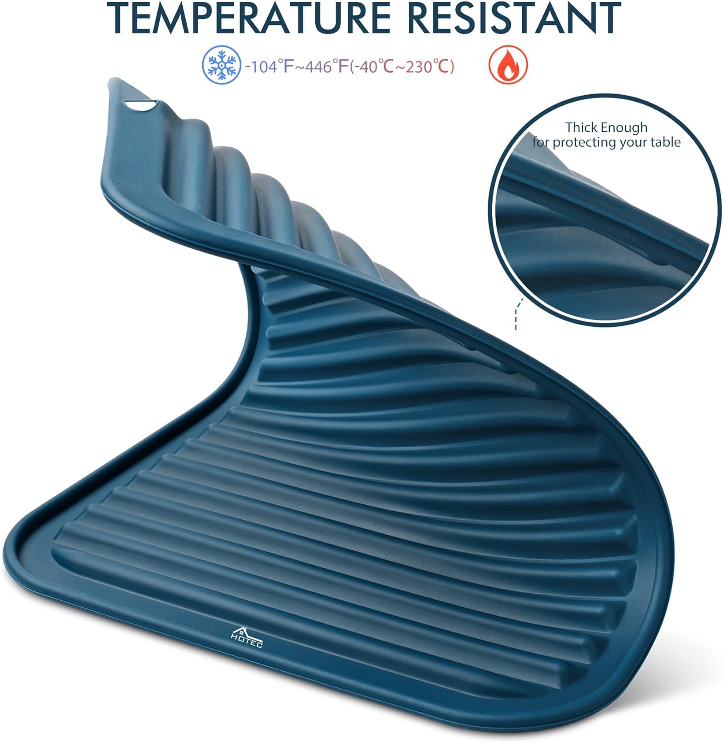 HOTEC BPA Free Silicone Trivets for Hot pots and Pans, 446℉ Heat Resistant for Kitchen Counter Dish Drying Mat, Set of 2 Classic Blue