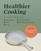 Caraway Ceramic Nonstick Fry Pan Set with Glass Lids – Includes Two 10.5” Fry Pans, One 8” Fry Pan, & Three Lids - Non Toxic, PTFE & PFOA Free - Oven Safe & Compatible with All Stovetops - White