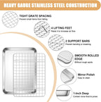 E-far Baking Sheet with Rack Set, 9.5” x 7.3” Stainless Steel Cookie Sheet Baking Pan for Toaster Oven, Mini Metal Tray with Cooling Wire Rack for Cooking Roasting, Non-toxic & Dishwasher Safe