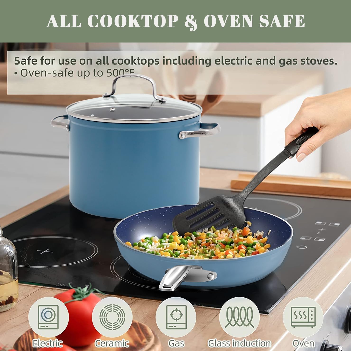 Nuwave 12pc Forged Lightweight Cookware Set, G10 Healthy Duralon Ceramic Ultra Non-Stick Coating, Vented Tempered Glass Lids, Stay-Cool Handles, Induction-Ready & Works on All Cooktops, PFAS Free