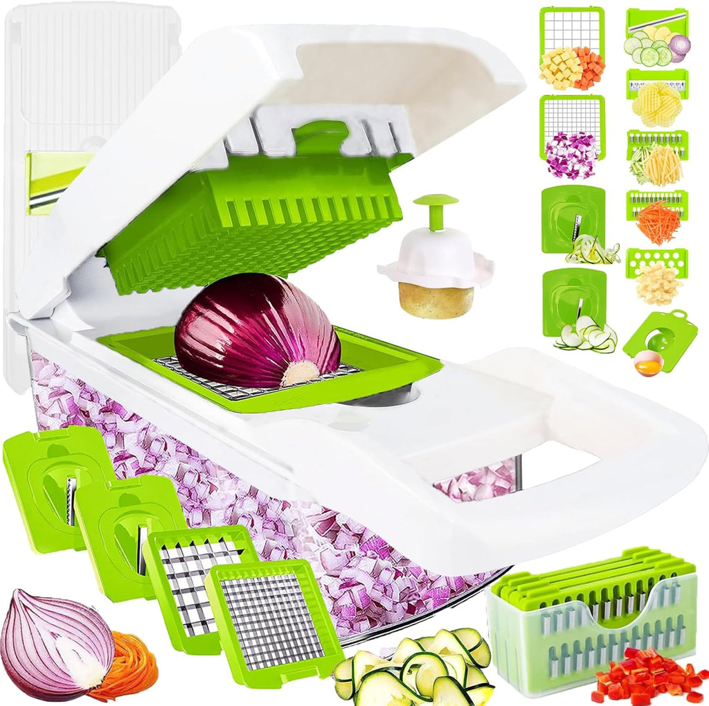 Pro-Series 20-in-1 Vegetable Chopper, Dewpeton Mandoline Slicer, Veggie Chopper, Food Chopper with Container, Vegetable Cutter Chopper & Spiralizer for Onion Salad (Home Essential Gadget & Kitchen)