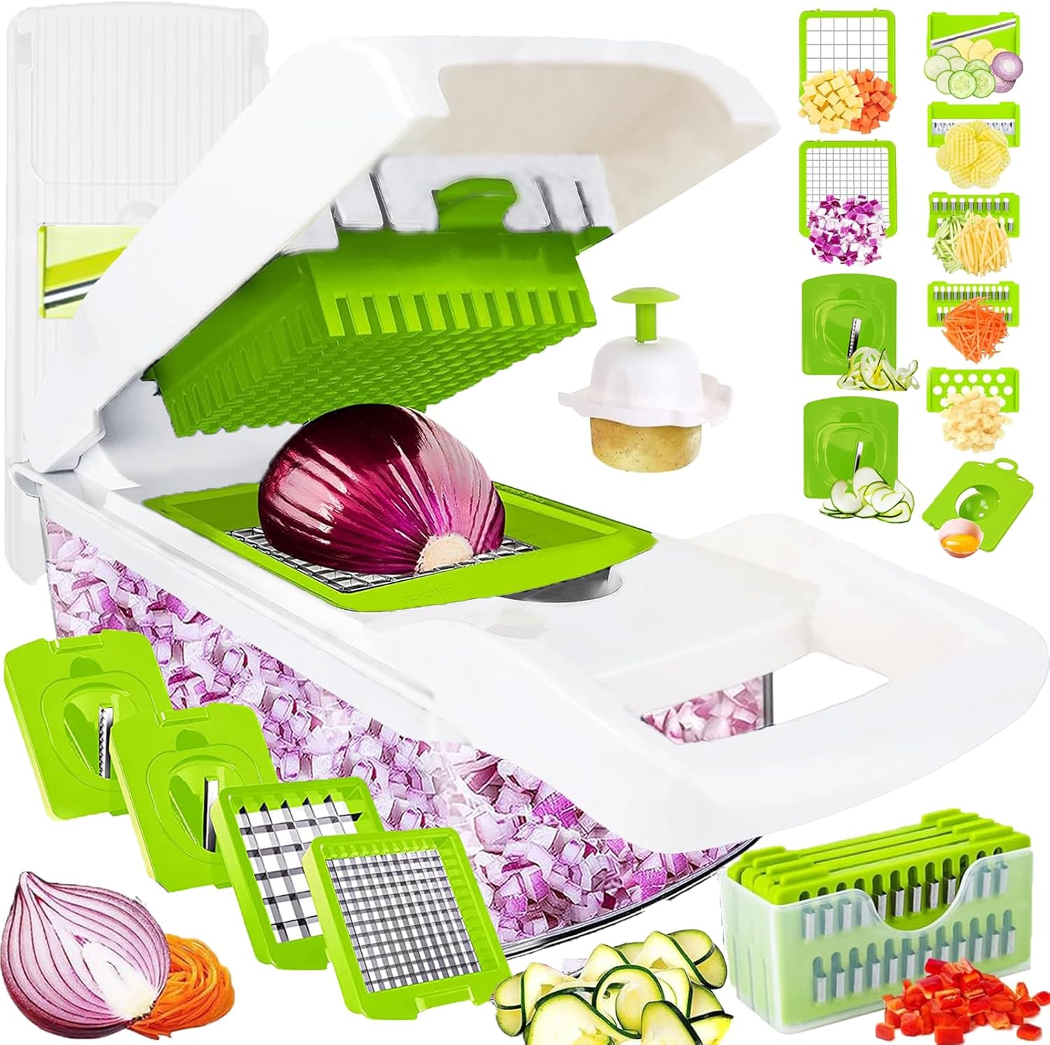 Pro-Series 20-in-1 Vegetable Chopper, Dewpeton Mandoline Slicer, Veggie Chopper, Food Chopper with Container, Vegetable Cutter Chopper & Spiralizer for Onion Salad (Home Essential Gadget & Kitchen)