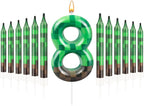 13 Pcs Dynamite Candles 12 TNT Themed Birthday Cake Candles and Number 8 Candle Cake Topper for Pixel Theme Birthday Party Anniversary Party Dynamite Theme Party Video Game Party Supplies (Number 8)