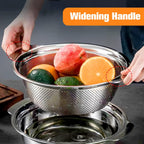 Stainless Steel Microporous Colander for Kitchen, 4.5QT Large Capacity, Colander and Bowl Set of Two, Stainless Steel Drain Basket with Mixing Bowl, for Washing Fruits and Vegetables (11×10.6inch)