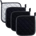 Joyhalo 4 Pack Pot Holders - Heat Resistant Oven Hot Pads, Terry Cloth, Black