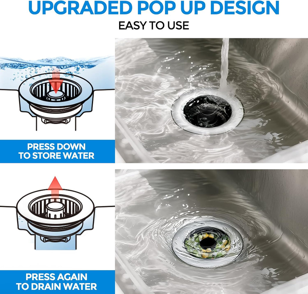 zaa Kitchen Sink Drain Strainer - Kitchen Sink Stopper, 304 Stainless Steel Sink Drain Stopper, Sink Protector for Kitchen with Anti-Clog Filter, Fit US Standard 3-1/2'' Sink Drain Hole, Black