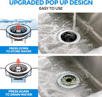 zaa Kitchen Sink Drain Strainer - Kitchen Sink Stopper, 304 Stainless Steel Sink Drain Stopper, Sink Protector for Kitchen with Anti-Clog Filter, Fit US Standard 3-1/2'' Sink Drain Hole, Black