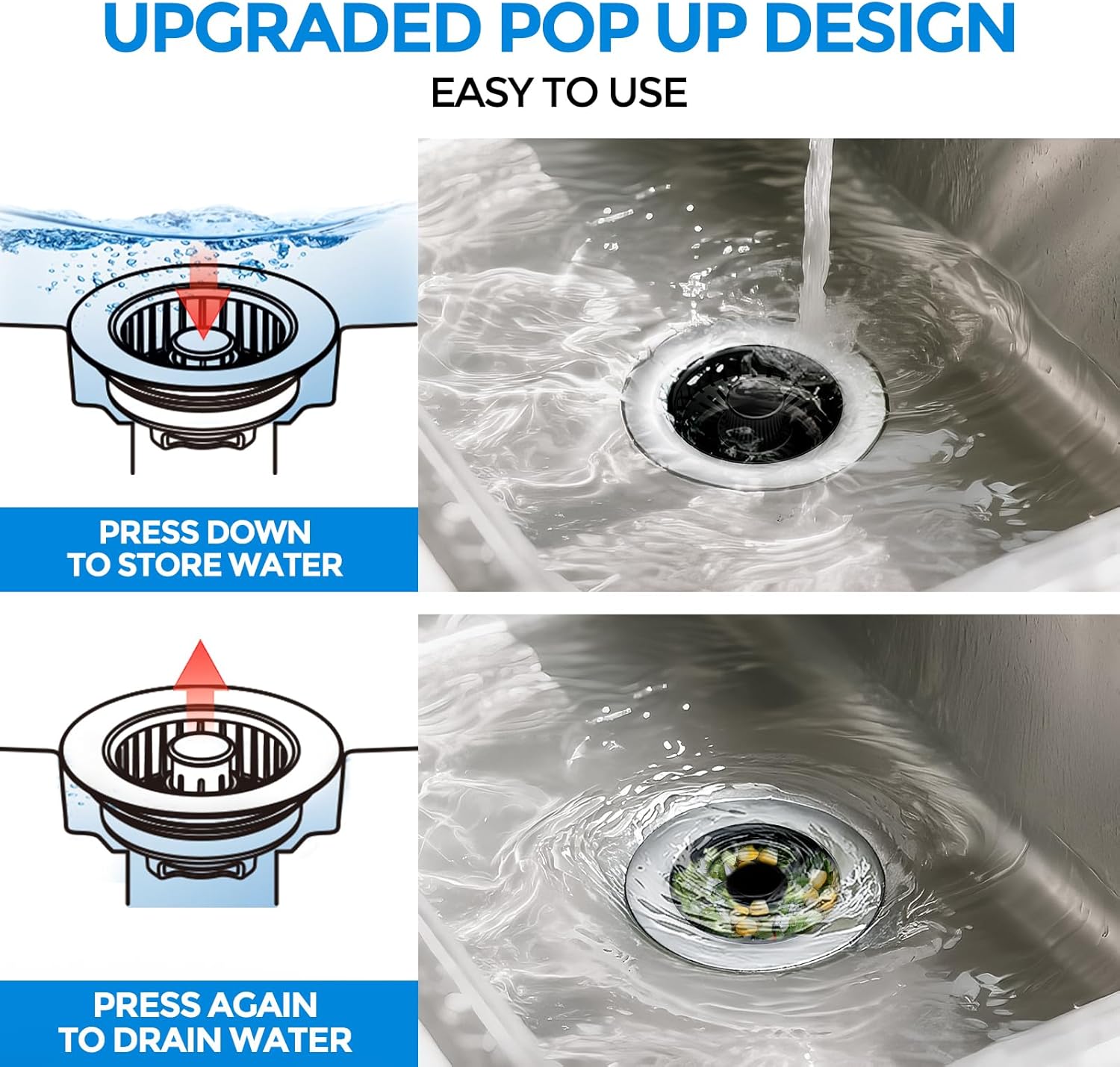 zaa Kitchen Sink Drain Strainer - Kitchen Sink Stopper, 304 Stainless Steel Sink Drain Stopper, Sink Protector for Kitchen with Anti-Clog Filter, Fit US Standard 3-1/2'' Sink Drain Hole, Black