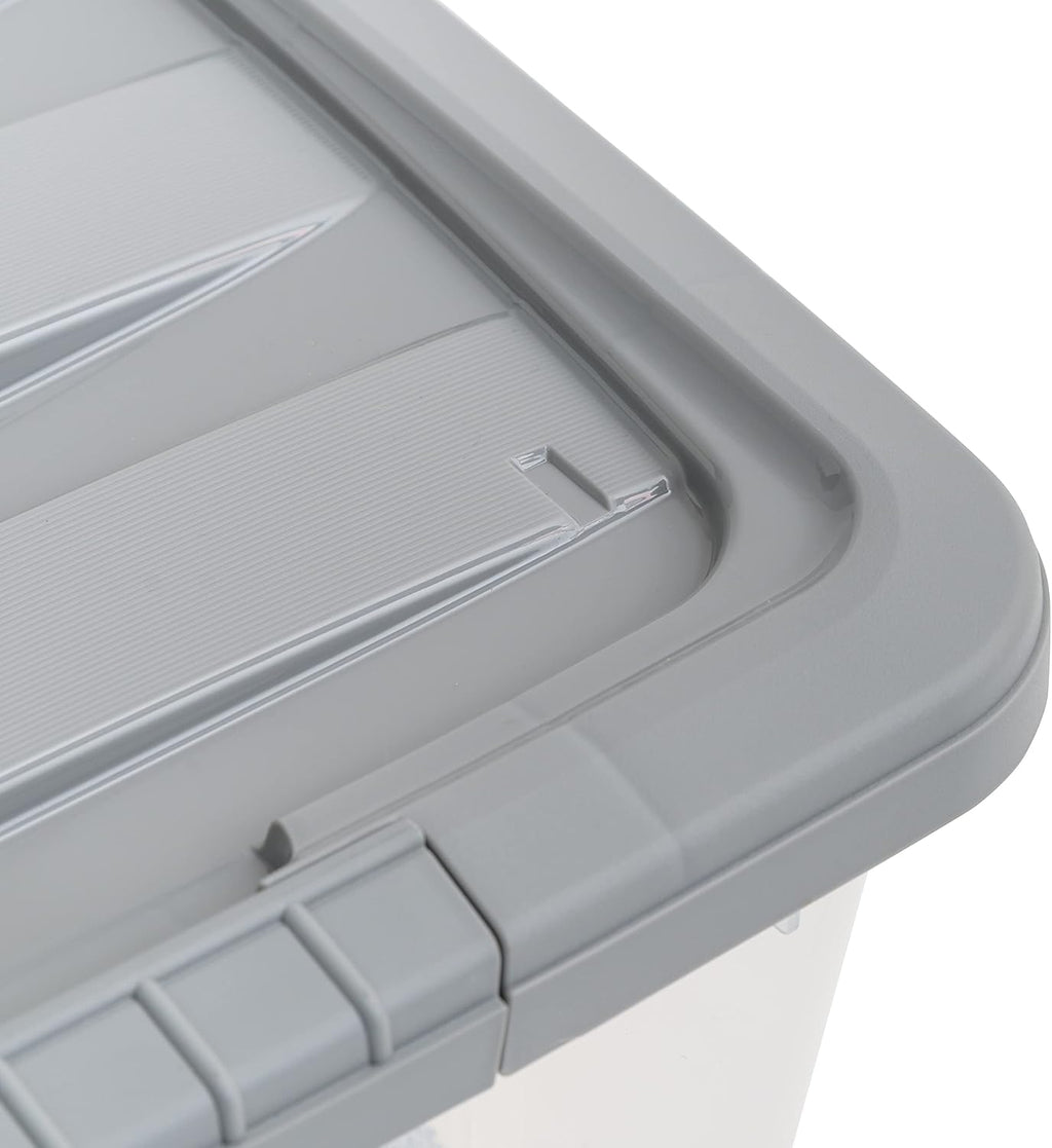 Amazon Basics Plastic Storage Containers with Secure Latching Lids, Stackable Organization Bins, 32 Quart, Set of 6, Clear/Grey