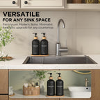 Hand and Dish Soap Dispenser Set,16oz Glass Bottles with Printed Labels, Bamboo Tray & Pump,Countertop Soap Dispensers for Kitchen,Luxury, Minimalist & Farmhouse Decor (Hand Dish (Black))