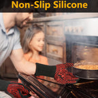 BBQ Gloves, BBQ Accessories 1472℉ Extreme Heat Resistant, Grilling Gloves Silicone Non-Slip Oven Mitts, Kitchen Gloves for BBQ, Grilling, Cooking, Baking-1 Pair 14inch