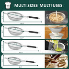 Yimi Fine Mesh Strainers Skimmers Set of 4, Stainless Steel Sieve Strainer Wire Sifter Colanders with Anti-Scald Handle,Kitchen Utensil Ideal for Strain Pasta Quinoa Rice, Ideal for Gift