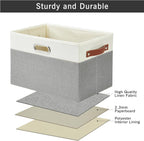 Large Collapsible Fabric Storage Bins with 3 Handles, Foldable Organizer Baskets for Closet, Shelves, Living Room | 3 Pack, Durable PU & Metal Handles (14.9"x9.8"x9.8", Gray & White)
