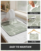 AMOAMI Coffee Mat Hide Stain Rubber Backed Absorbent Dish Drying Mat for Kitchen Counter - Fits Under Coffee Maker or Machine - Green Line 17x31.5