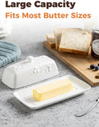 Butter Dish with Lid for Countertop, Ceramic Butter Dish with Knob Handle, Large Butter Holder Container for East West Coast Butter Storage, Cherry
