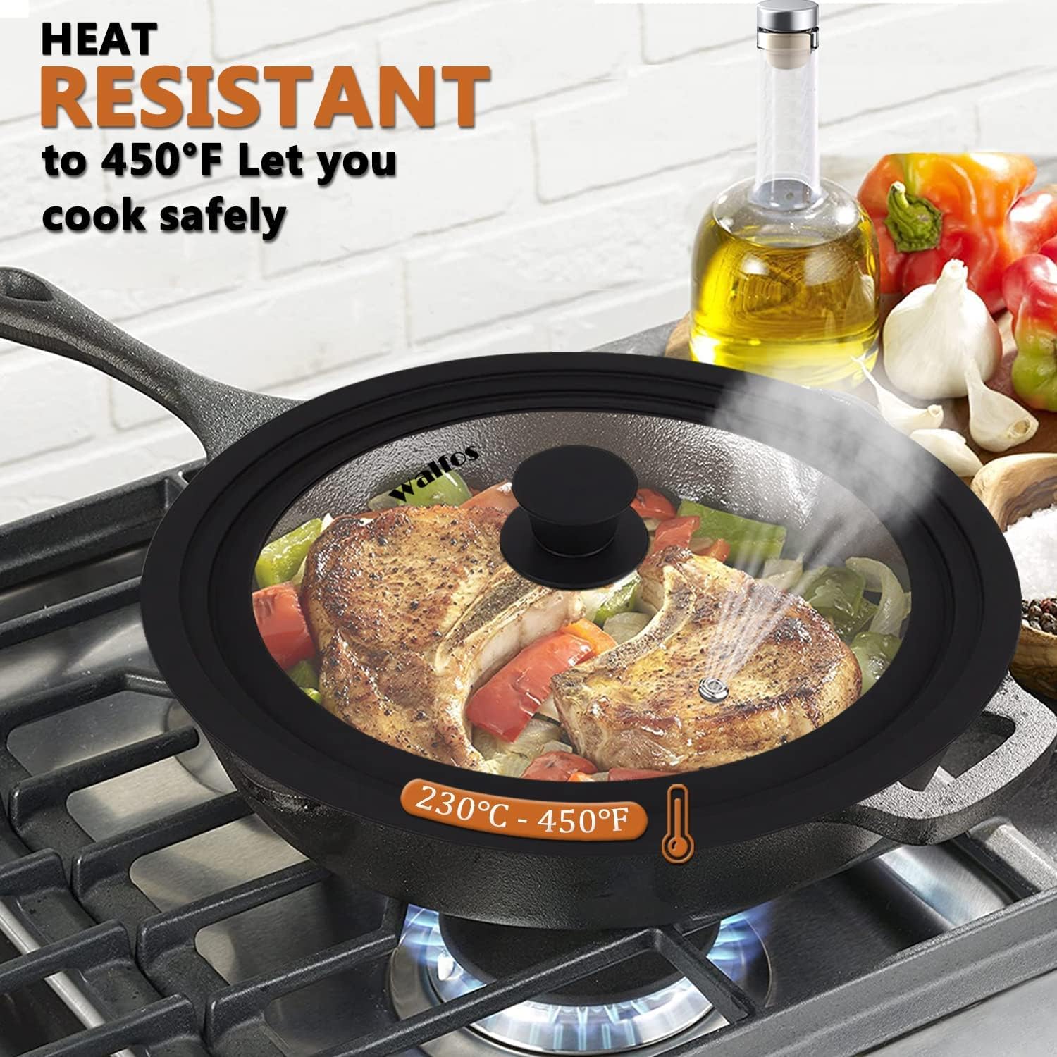 Universal Lid for Pots, Pans and Skillets - Tempered Glass with Heat Resistant Silicone Rim, Fits 9.5", 10" and 11" Diameter Cookware