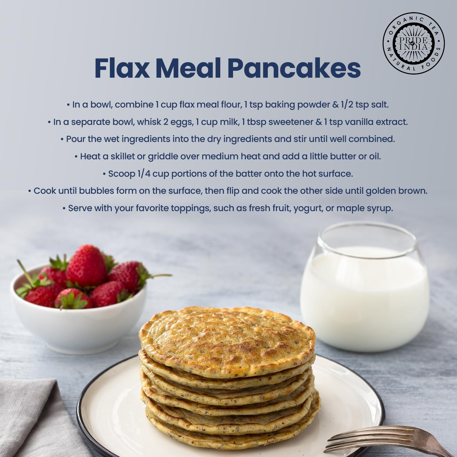 Pride of India- Flax Meal Flour 1 lbs (454 gm) Nutty Earthy Taste Freshly Milled in Small Batches | Prepare Muffins Pancakes Smoothies Pudding Salads | Gluten-Free, Vegan