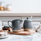 famiware Milkyway Ceramic Sugar and Creamer Set, 10oz Sugar Bowl & 13oz Creamer Set – Stoneware Milk Pitcher & Sugar Dispenser for Coffee Bar, Kitchen, or Countertop, Coffee Serving Set, Dark Gray