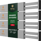 ROYAL CRAFT WOOD Adjustable Bamboo Drawer Dividers Organizers - Expandable Drawer Organization Separators For Kitchen, Dresser, Bedroom, Bathroom and Office, 4-Pack (Large (up to 22")) (Gray)