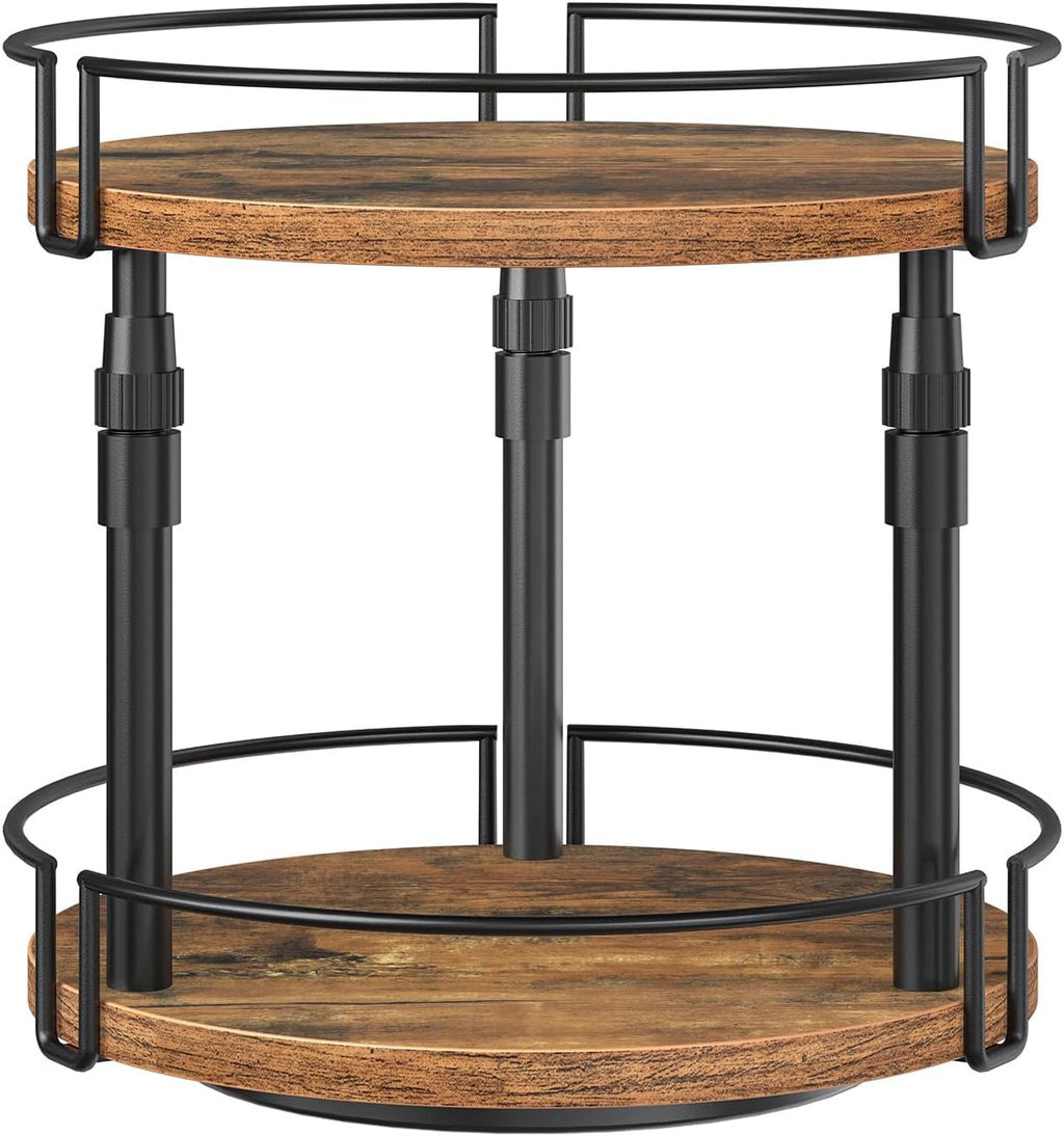 HOOBRO Lazy Susan Organizer Spice Rack, 2-Tier Height Adjustable Rotating Lazy Turntable Spice Organizer, for Kitchen Countertop and Cabinet, Rustic Brown BF05TL01
