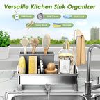 Stainless Steel Sink Caddy, Sponge Holder for Kitchen Sink with Brush Holder & Dishcloth Rack, Rustproof Sink Organizer Countertop, Soap Dispenser Kitchen Organizers Storage Essentials (Gray)