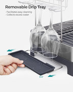 SONGMICS Dish Drying Rack - 2 Tier Dish Rack for Kitchen Counter with Rotatable and Extendable Drain Spout, Dish Drainer with Utensil, Cup, Glass, Cutting Board Holders, Silver and Gray UKCS032E01