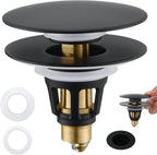 Universal Bathroom Sink Stopper - Pop Up Sink Drain Stopper, Push Button Flixfilter Sink Drain Stopper Replacement, Wash Basin Drain Filter Plug Anti-Clogging Basket, Matte Black