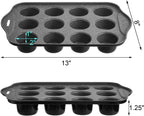 Tosnail 2 Pack 12 Cavity Mini Cheesecake Pan, Mini Cupcake Muffin Baking Pans with Removable Bottom, Round, Black