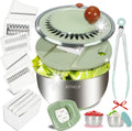 Stainless Steel Salad Spinner Large, Vegetables Fruits Wash Bowl with Strainer, Lettuce Spinner Dryer with 5 Blades Slicer, Egg Yolk Strainer, Shredder for Efficient Salad Preparation 5.3Qt
