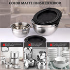 Mixing Bowls with Lids set - 25 PCS Stainless Steel Nesting Black Mixing Bowls Set for Baking, Mixing, Serving & Prepping, Size 5, 3.7, 2.8, 2.3, 1.7, 1.1, 0.7QT, 11 Cooking Utensils