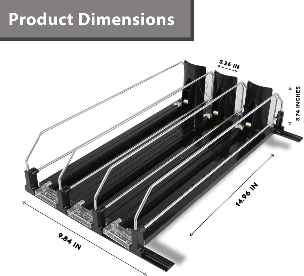 Upgraded Drink Organizer for Fridge – Adjustable Width Soda Can Organizer with Automatic Glide, Space-Saving Refrigerator Can Dispenser Holds Up to 25 Cans – Drink Holder for Fridge (3 Rows, Black)