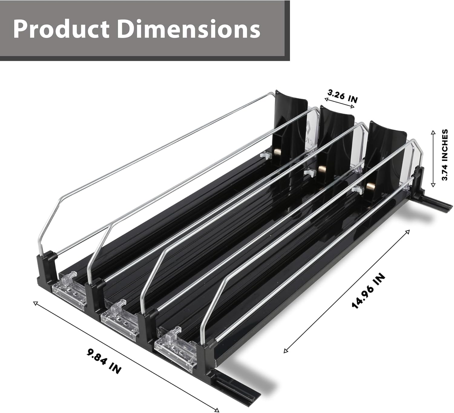 Upgraded Drink Organizer for Fridge – Adjustable Width Soda Can Organizer with Automatic Glide, Space-Saving Refrigerator Can Dispenser Holds Up to 25 Cans – Drink Holder for Fridge (3 Rows, Black)