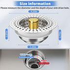 Upgraded 3 in 1 Kitchen Sink Drain Strainer - Stainless Steel Sink Stopper, Anti-Clogging Sink Food Catcher Basket, Fast Drainage Odor Filter Sink Plug(golden-2pcs)