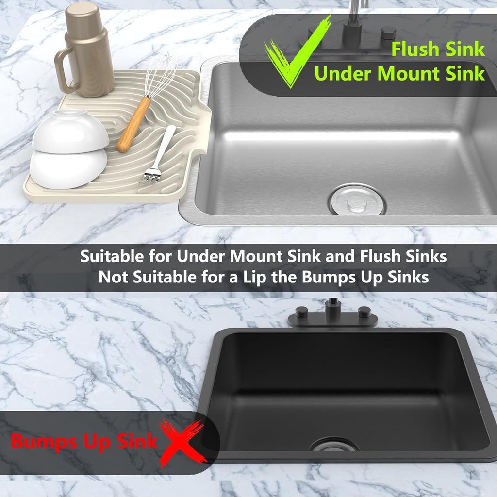Dish Drying Matt for Kitchen Counter,14.6"×11"Silicone Dry Rack Mat with Built in Drain, Kitchen Dry Mats for Dishes Drying Pad for Counter(14.6"×11"Cream)