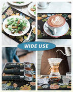 AMOAMI Coffee Mat Hide Stain Rubber Backed Absorbent Dish Drying Mat for Kitchen Counter - Fits Under Coffee Maker or Machine - Floral BLACK 17x31.5