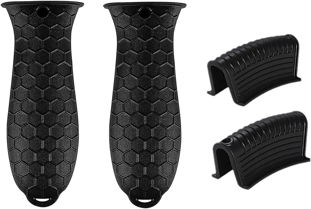 4 Pcs Non-Slip Silicone Hot Handle Holder & Assist Grips, Potholder for Cast Iron Skillets, Heat Resistant Handle Cover Sleeve for Frying Pans, Casserole, Cookware Handles, Black