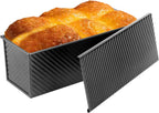 Non-Stick Pullman Loaf Pan with Lid 13x4 Inch - 2.2lb Carbon Steel Bread Baking Pan with 4 Vent Holes, Heavy Duty Sourdough Loaf Pan with Cover for Homemade Sandwich Bread (Black)